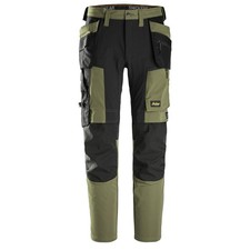 Image of Snickers Slim Fit Stretch Cargo Work Trousers Holster Pockets Black Green 6218
