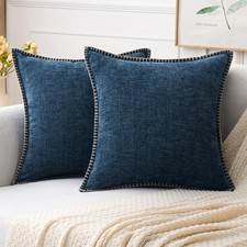 Pack of 2 Couch Throw Pillow Covers 18x18 Inch Dark Blue Farmhouse Decorative...