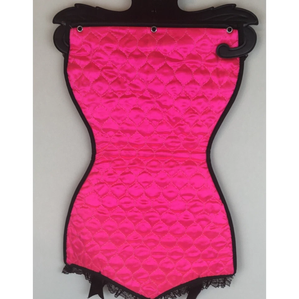 Soporte de lencería vintage rosa y negro plástico nylon armario colgante encaje Foto 4 de 4