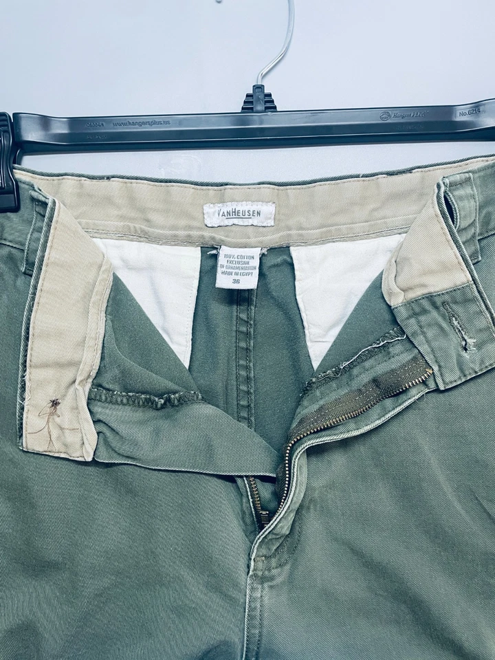 Pantalones Cortos Van Heusen Para Hombres Verde Carga Talla 36 Bolsillos Lazos Algodón Longitud Media Foto 3 de 4
