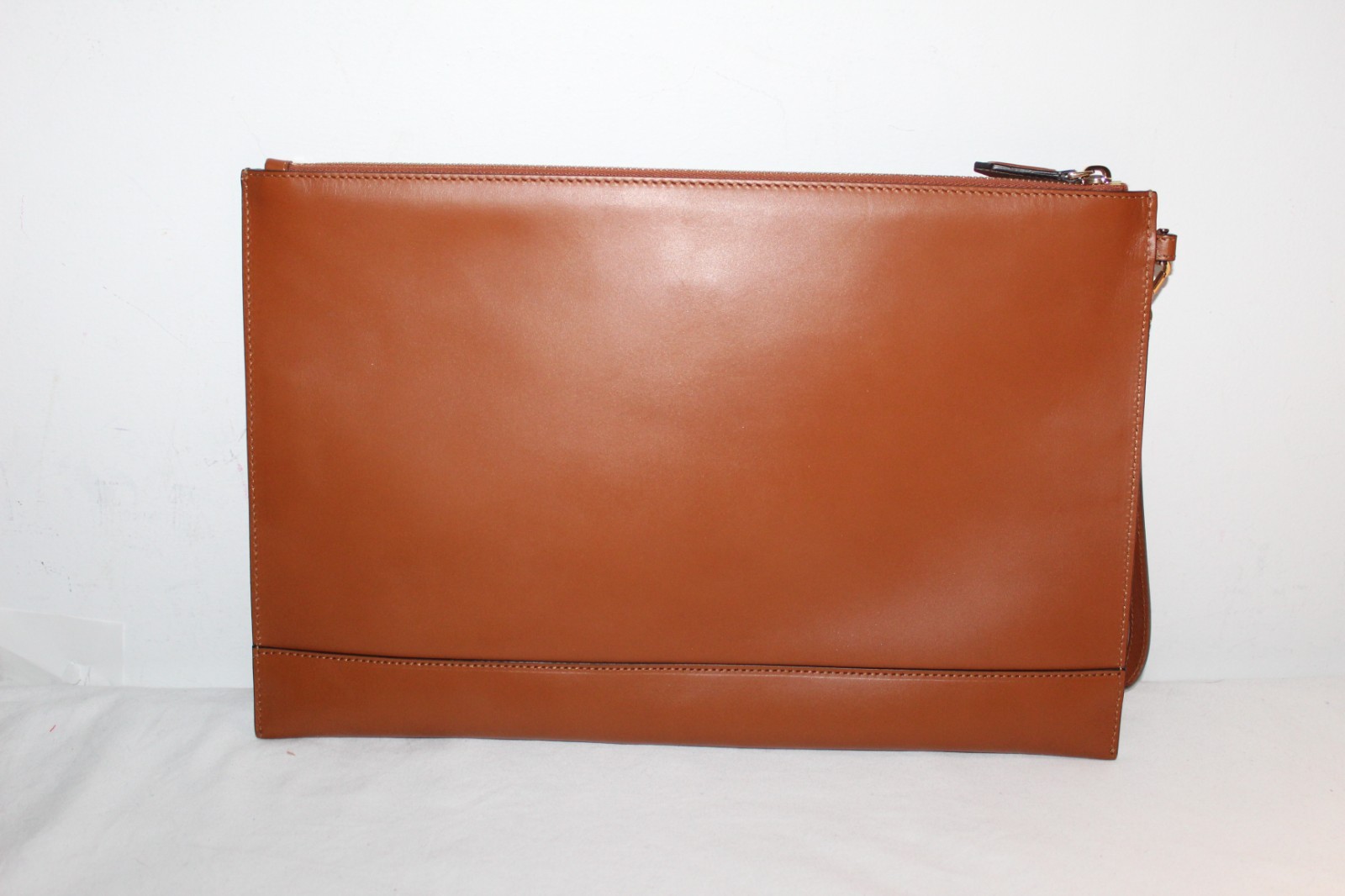 Fendi Flat Wristlet Large Envelope Zip Top Vitello King Logo Embossed Bag