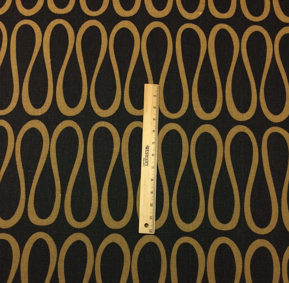 KRAVET BODONI ESPRESSO BLACK INFINITY GEOMETRIC 100% LINEN FABRIC BY YARD 54"W - Image 3 of 4