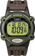 Timex T48042, Men's "Expedition" Chronograph Leather Watch, Alarm, Indiglo, NEW