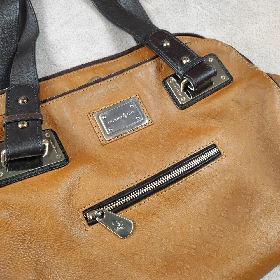 Patrick Cox Womens Shoulder Bag Brown Tan Leather Multi Pockets Logo Motif Large - Image 4 of 4