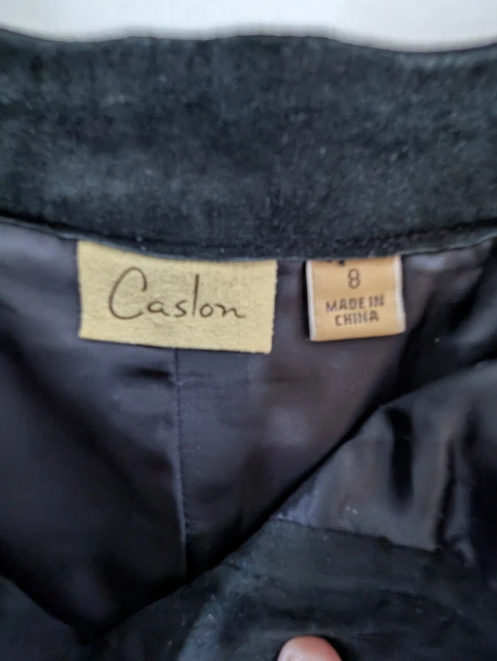 复古 Caslon 黑色麂皮绒皮裤女式 8 码高腰直筒 — 第 2/4 张图片