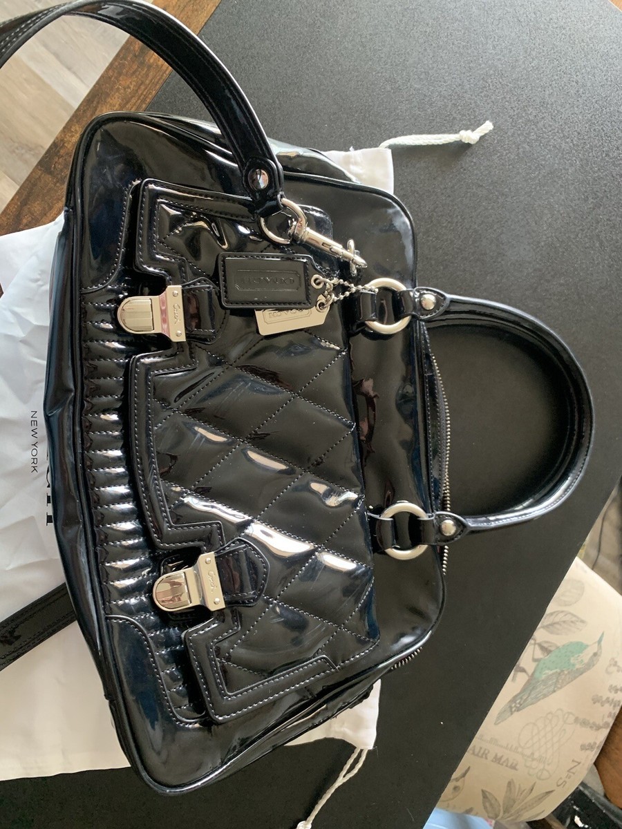 AUTH COACH POPPY QUILTED GLOSS PATENT LEATHER SATCHEL HANDBAG