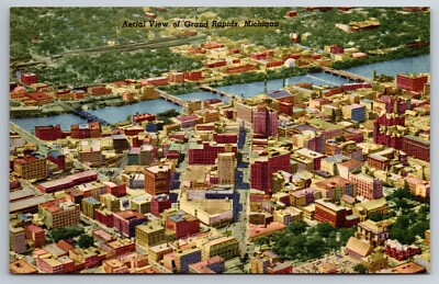 #ad #ad Vintage Postcard MI Grand Rapids Aerial View Business District Linen $1.89