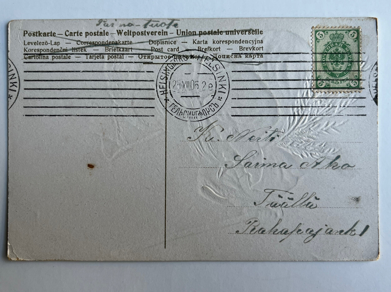 2 Antique Santa Postcards Brown (1906) Red (1909) Coats. Russian