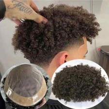8mm Afro Toupee Man Weave Unit Black Mens Kinky Curly 100 Human Hair Hairpieces
