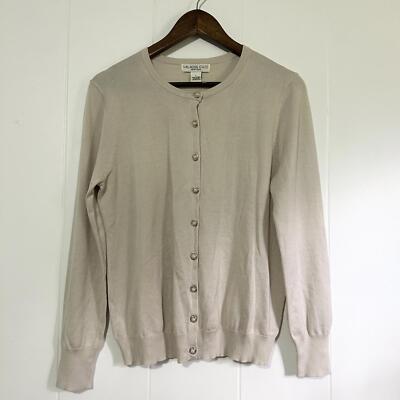 Melrose Chic Cream Long Sleeve Pearl Bead Button Sweater Women's Large 