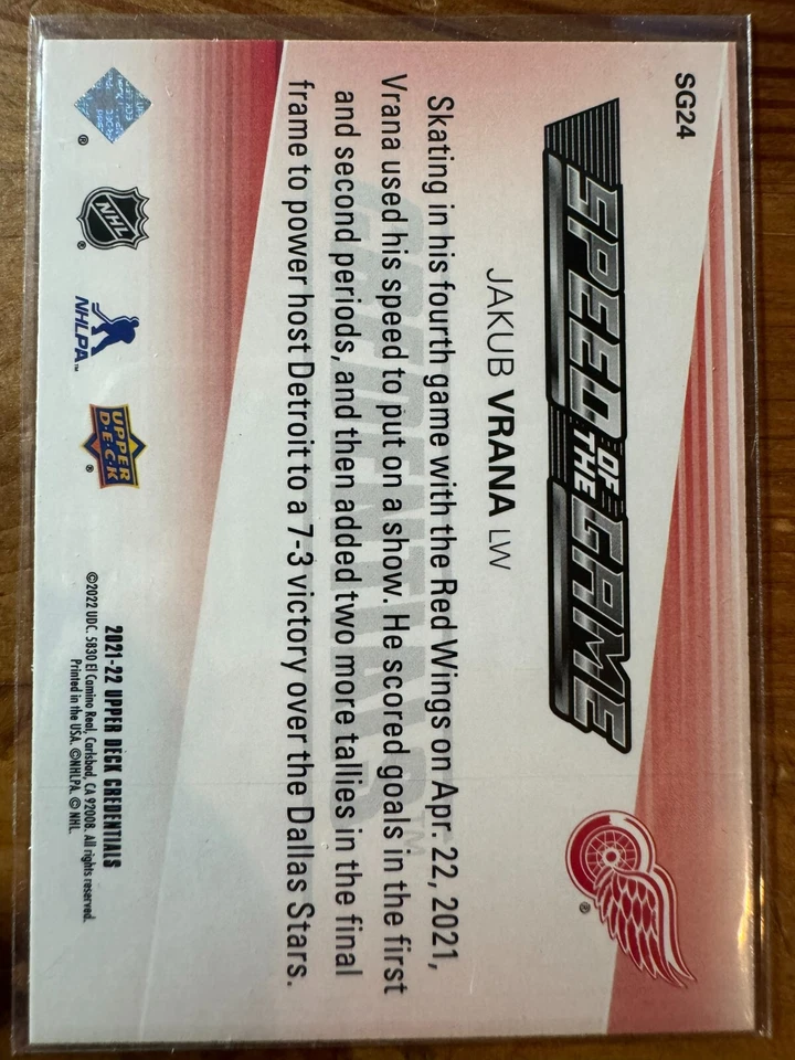 2021-22 Upper Deck Credentials Speed of the Game #SG24 Jakub Vrana - Image 2 of 2