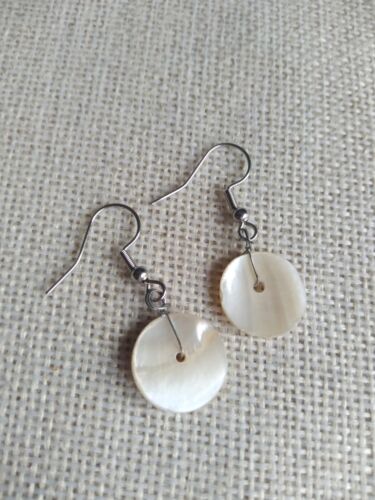 Pearlish Shell Disc Earrings - Picture 1 of 5
