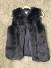 Boho Luxe| Women's Faux Fur Navy Sleeveless Vest Sz XS| W/ Pockets Hippie Chic