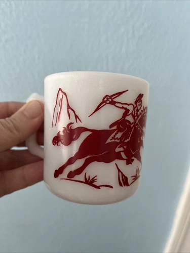 Vintage 50's Hazel Atlas Davy Crockett Cowboy Western Childs Milk Glass Mug ~EUC