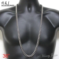 36"Stainless Steel HEAVY WIDE 10x4mm Silver Cuban Curb Link Chain Necklace*N116
