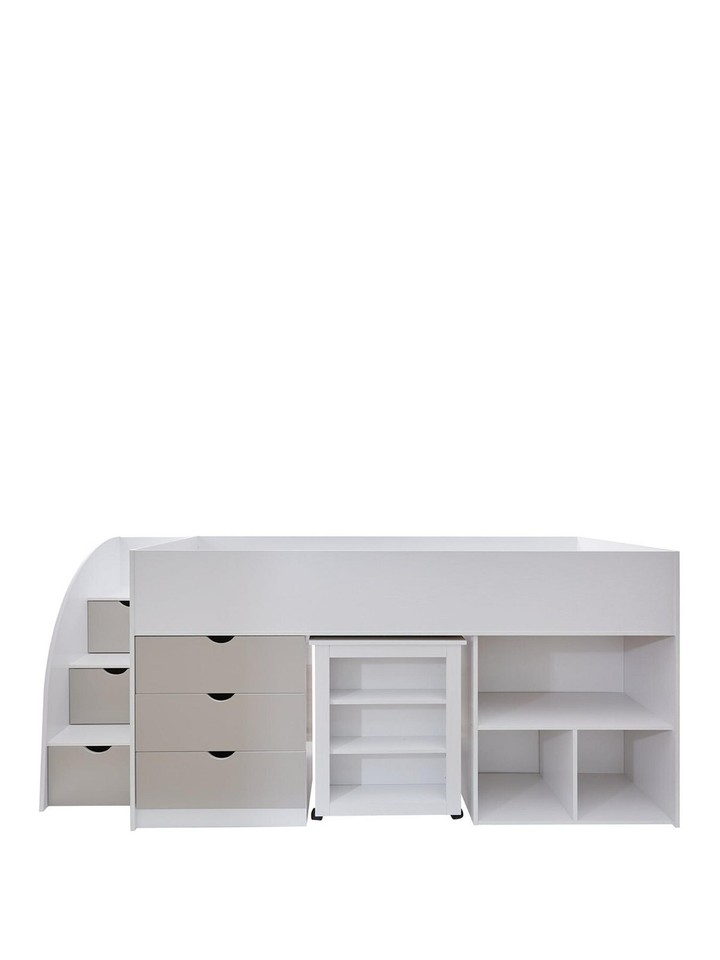 Mico Single Mid Sleeper Bed with PullOut Desk and Storage White Kids