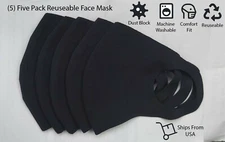 5 PIECES BLACK FACE MASK DUAL LAYER CLEAN & SAFE US SHIPPER US SELLER FABRIC