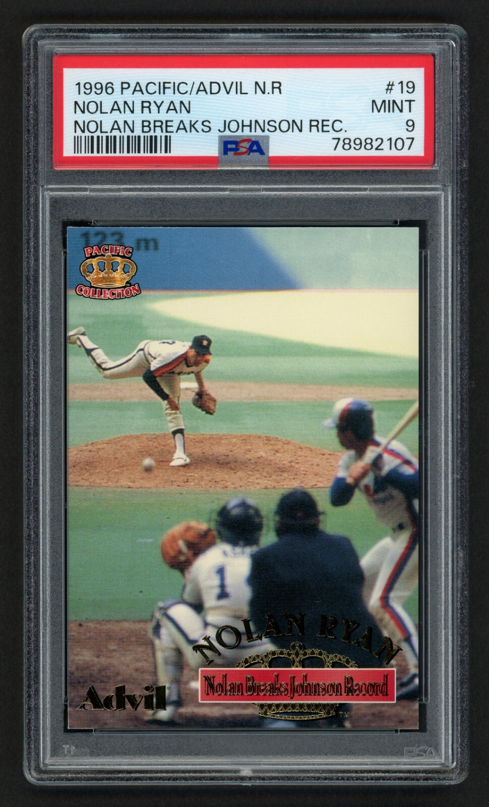 1996 PACIFIC/ADVIL NOLAN RYAN #19 JOHNSON STRIKEOUT RECORD TEXAS HOF PSA 9 MINT
