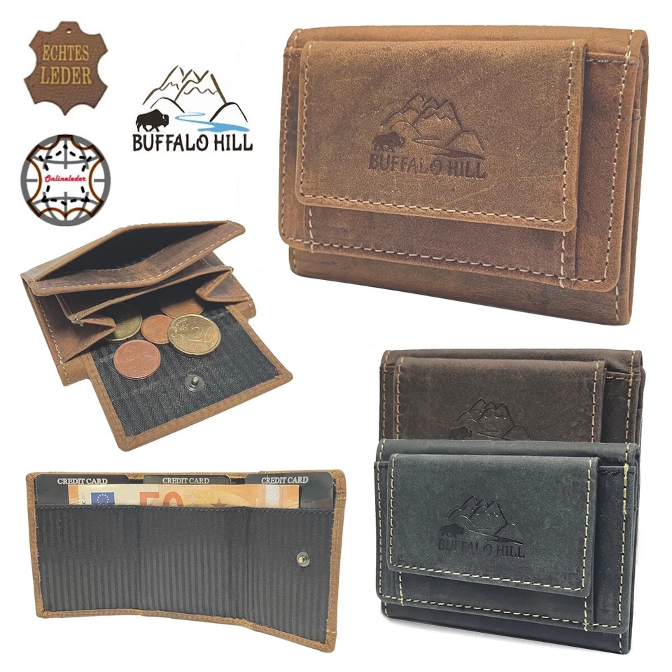 L&B COLLECTION Geldbörse Büffelleder Mini Echt Leder Portemonnaie Portmonee klein Geldbeutel