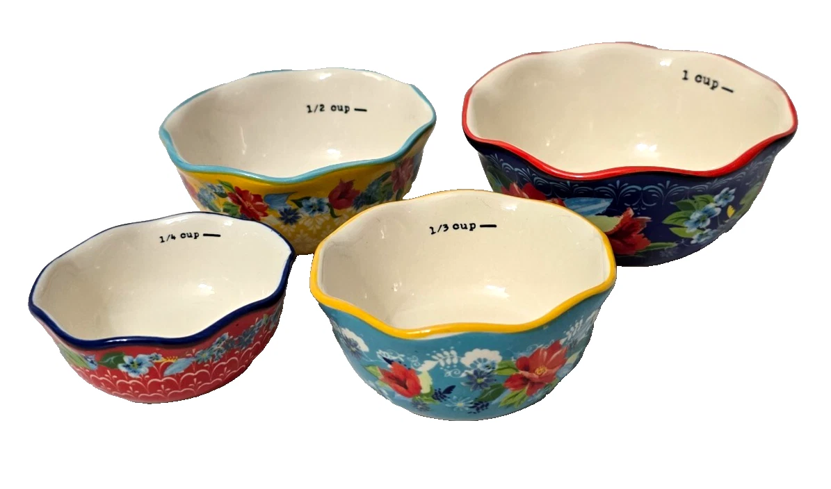 Pioneer Woman Measuring Cups Bowls Spring Bouquet Set of 4 Stacking Stoneware