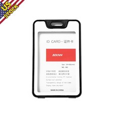 1Pc Black Meeting ID Badge Card Holder Slim Hard Card Cover Case w/ Lanyard