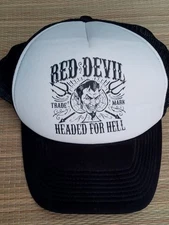 Red Devil HEADED FOR HELL Snapback Hat; Black/White 