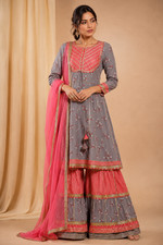 Indian Grey Peplum Sharara with Dupatta Wedding Party Occassion Dress