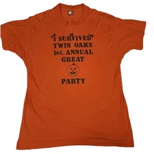 Vintage 80s Single Stitch Halloween TShirt XL Orange Screen Stars Pumpkin Party