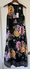 Johnny Was Jade $435 Karolina Tea Length Dress Kasumi lined black floral silk S