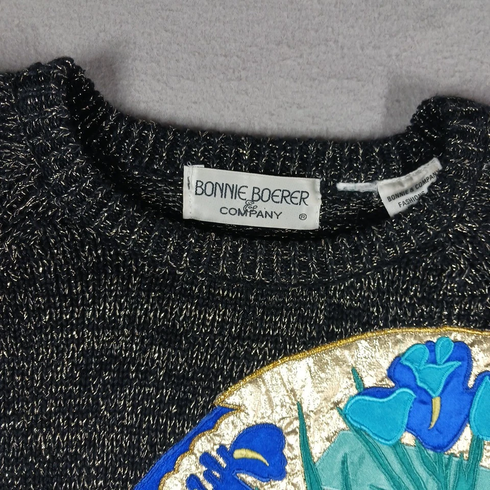 Suéter Vintage 86 Bonnie Boer Geisha Fan Negro Dorado Mediano Art Deco Colorido Foto 2 de 4