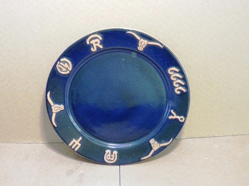FRANKOMA POTTERY NAVY BLUE 10 1/2" PLATE, RANCH BRANDS