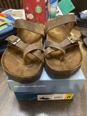 Mountain Sole Women's Easy Slip-On Two Loop Design Leather Sandal Brown Size 8