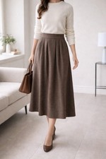 Vintage Norton McNaughton Wool Blend Midi Skirt Brown Size 14 Lined Academia
