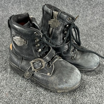 Harley Davidson Kids Boys Girls Size 10.5 Black Leather Boots Juniors Youth