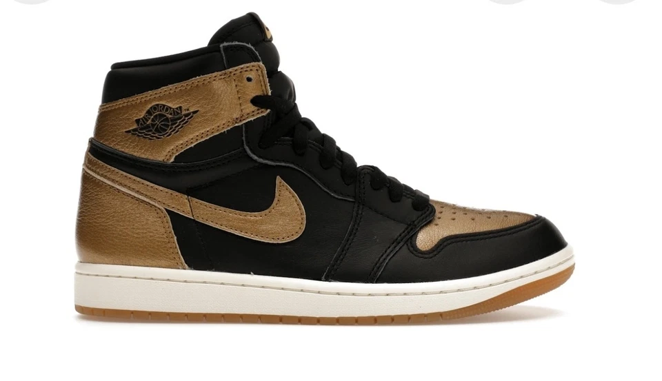 Nike Air Jordan 1 ретро высоты OG мужской размер 10 DZ5485-071 черный/металлик золото - Изображение 2 из 4