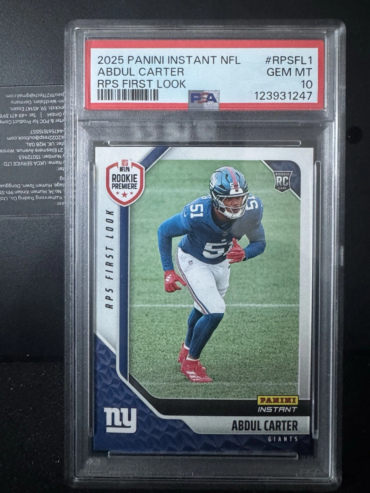 Abdul Carter Panini Instant NFL Rps First Look #RPSFL1 Base