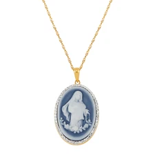 Finecraft Virgin Mary Cameo Pendant w/ Crystals in 18K Gold-Plated Silver, 18"
