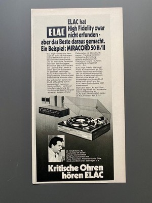 ELAC HiFi Kiel Plattenspieler Miracord 50H/II 1973 Vintage Ad Werbung Reklame E9