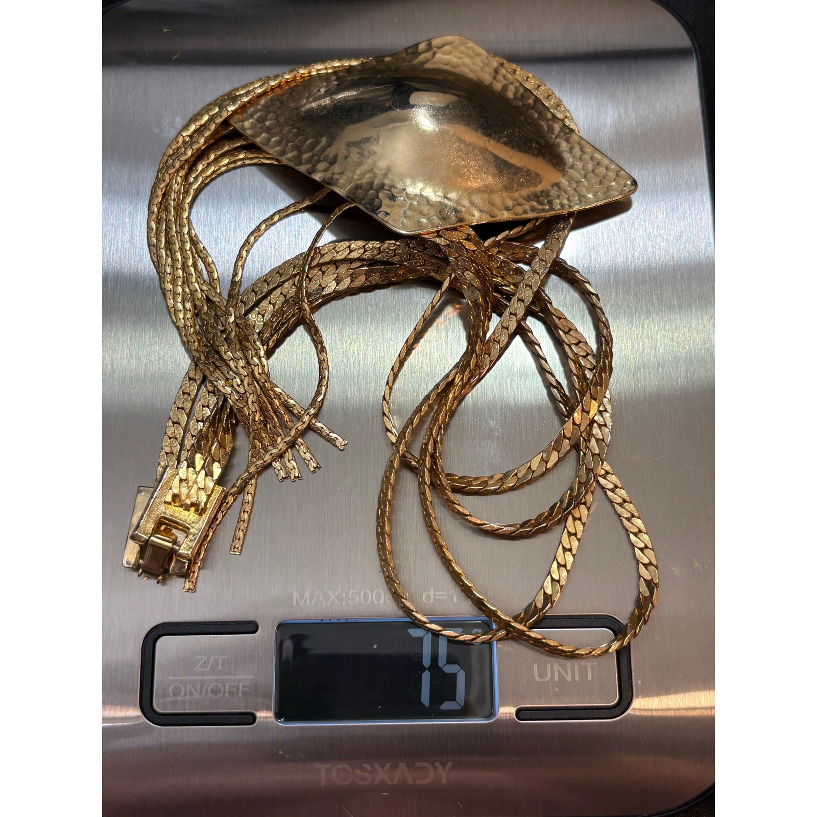 Vintage RUNWAY unsigned long gold tone necklace - image 13