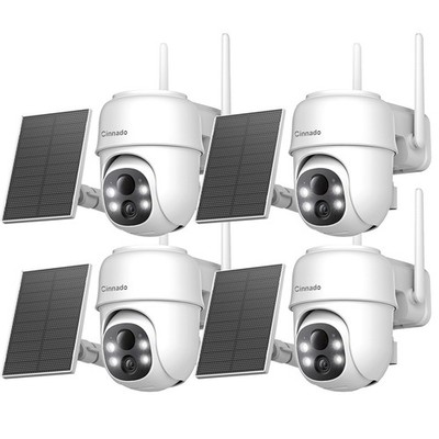 4PCS Wireless 3MP Wifi Solar Security Camera Outdoor 360°PTZ Home Color Night
