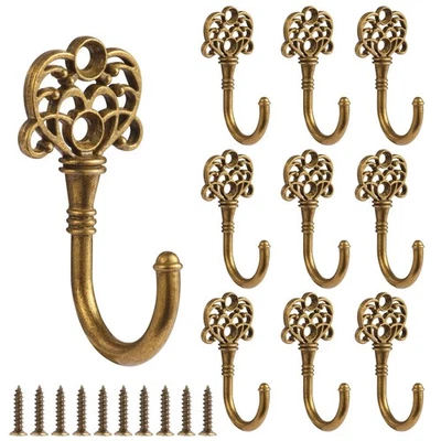 XHIPY 10 PCS Vintage Metal Wall Hooks, Bohemian Decorative Hook with Screws, Wall H...