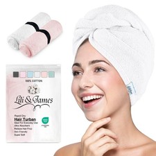 Cotton Hair Towel Wrap Quick Dry Absorbent Double Button Anti Frizz Pink
