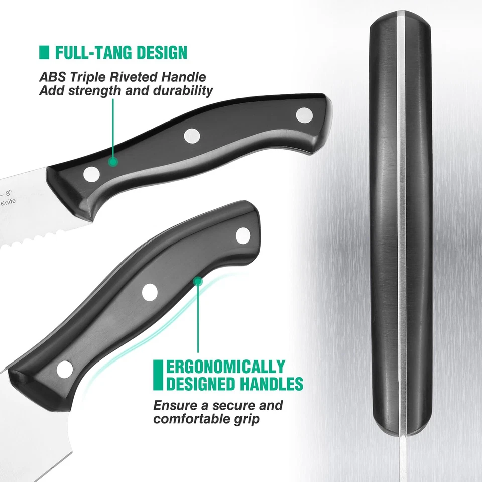 HAUSHOF 14 PCS Kitchen Knife Set With Block Wooden Razor-Sharp Stainless Steel - Image 4 of 4