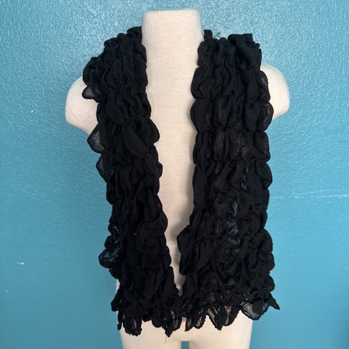 Womens Long Scarf Black 62"x12" Woven Lightweight Ruffle Stretch Goth Victorian - Picture 5 of 5