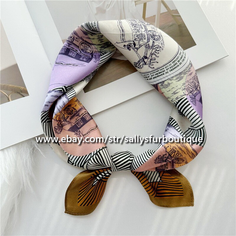 Sallys Boutique Mulberry Silk Scarf Carriage Print Office Necktie Hairband 20