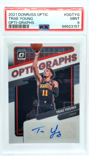 /25 Trae Young AUTO PSA 9 2021-22 Donruss Optic Optigraphs Autograph SP Hawks
