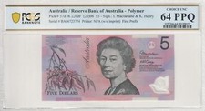First Prefix BA06 2006 Macfarlane Henry $5 Banknote PCGS 64 PPQ