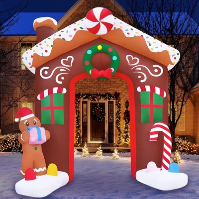 Christmas Archway Gingerbread Man House Candy Inflatable Decor Blow Up Lawn LED