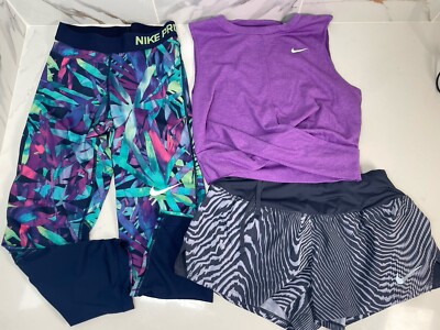 NIKE PRO Dri Fit Cropped Top Capri Leggings Pants Shorts Run