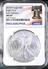 2025 p silver eagle with eagle privy ngc ms69 early releases philly  in hand